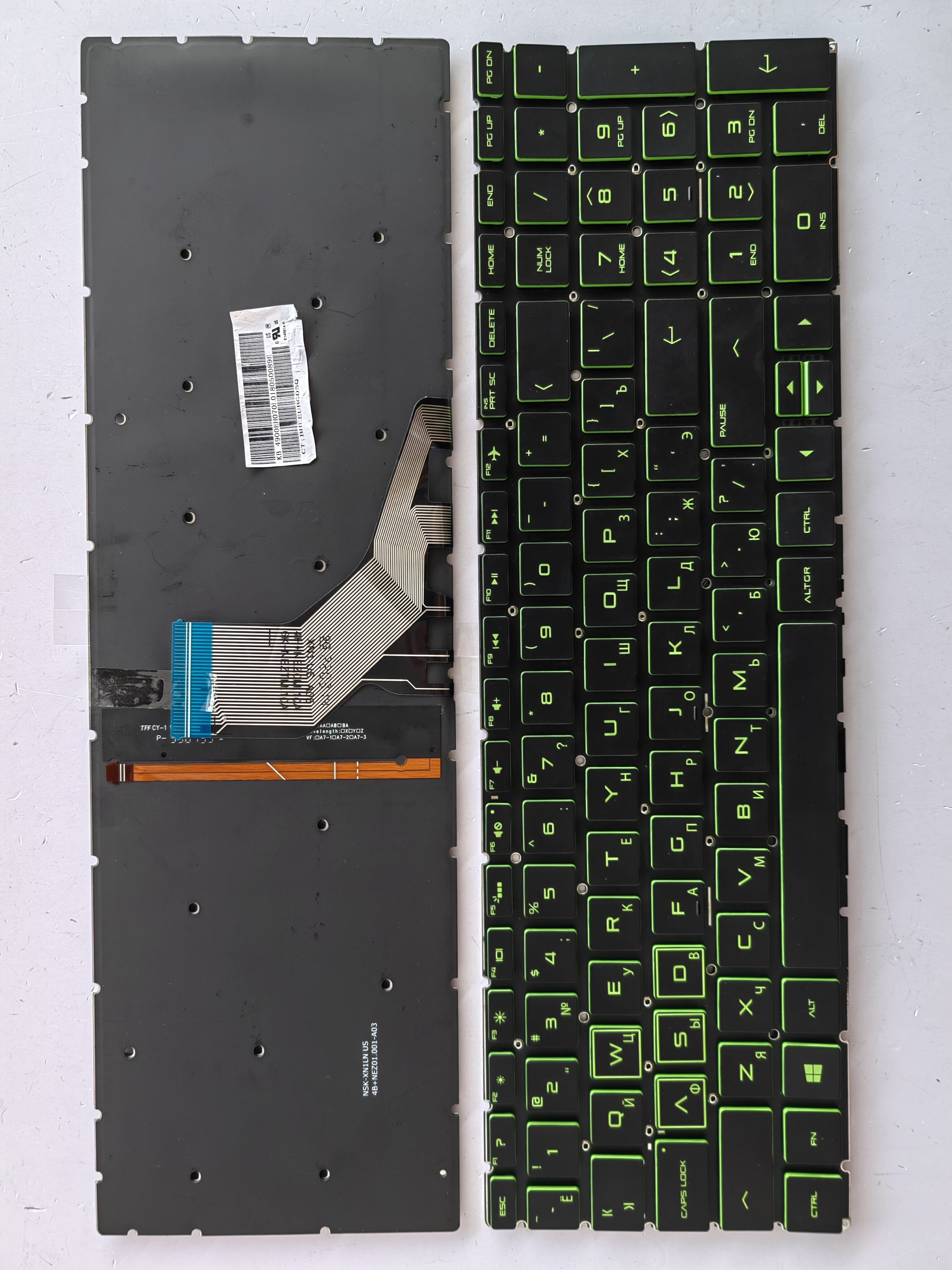 Picture of New Replacement Laptop Keyboard For HP 15-DA/15-CX/15-DK/15-CN/15-CR/15-CS/15-DB BLACK Backlit,Green Printing,Green Side (OEM) RU Layout